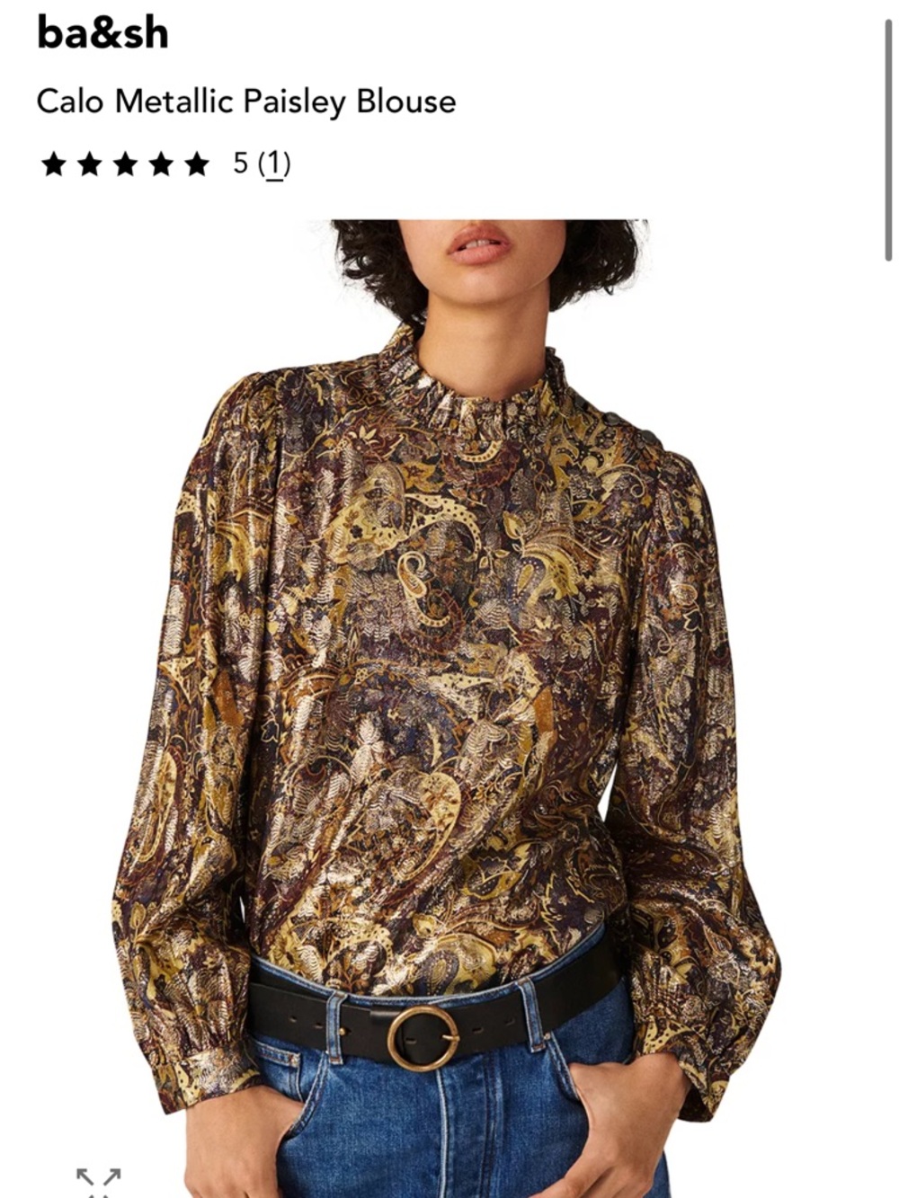 ba&sh calo metallic paisley blouse size small